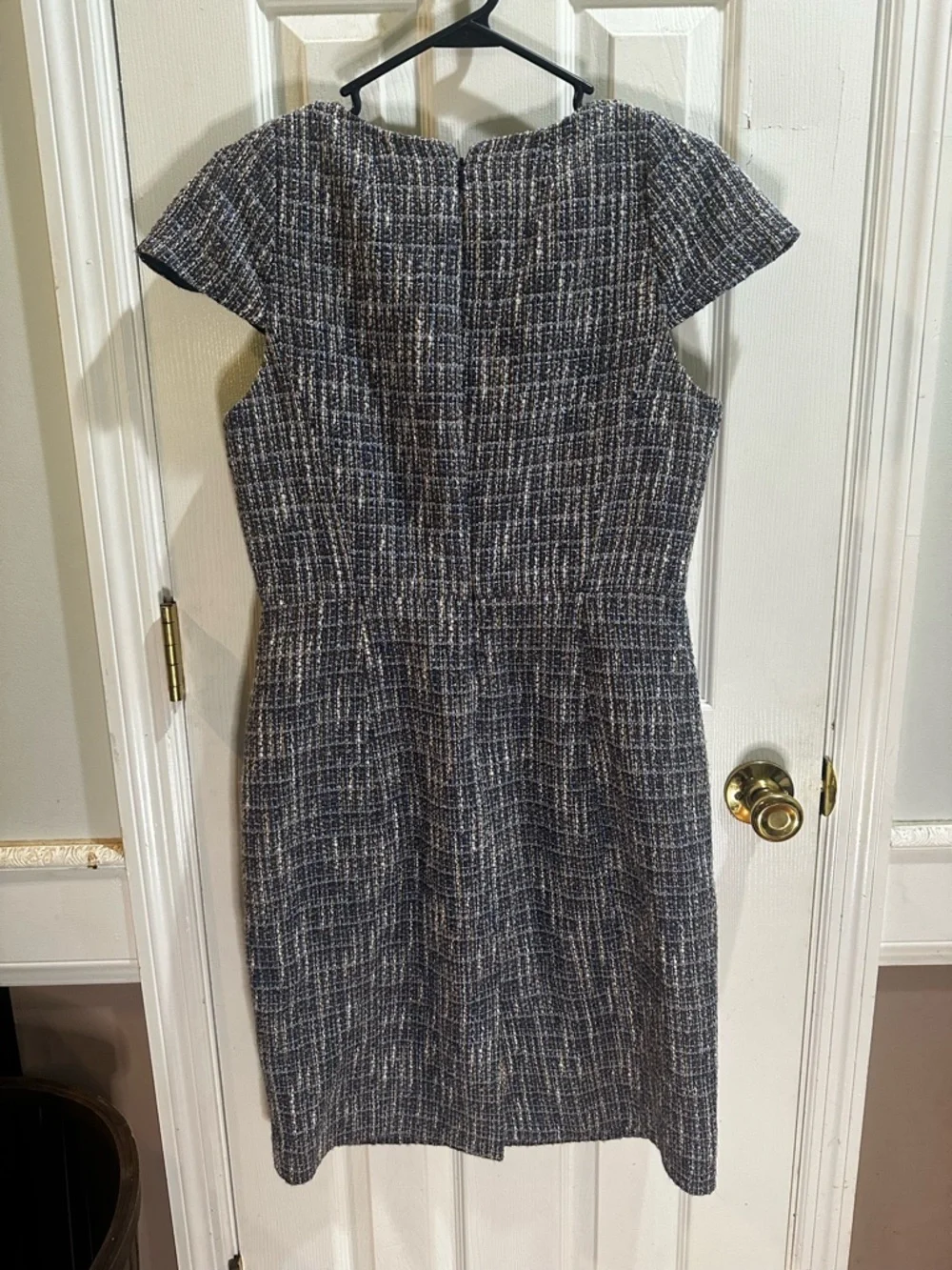 J. Crew Silvermist Blue Tweed Sheath Dress Flutter‎ Sleeve Business Sz 8